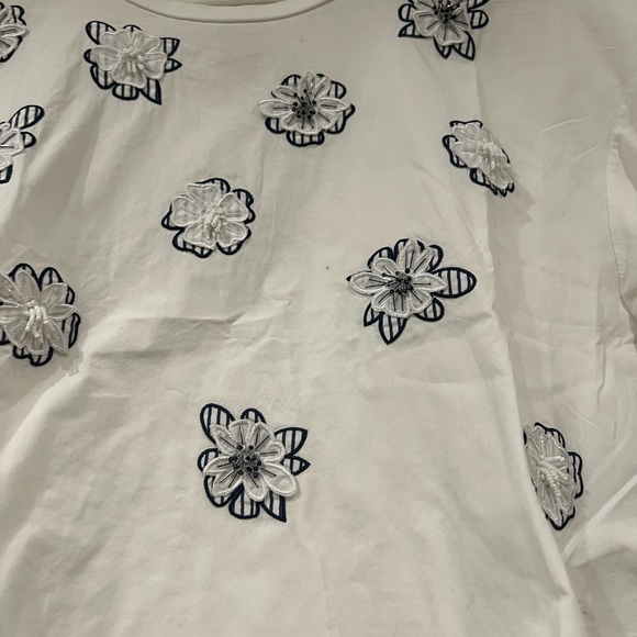 Max Mara intrend cotton blue floral Embroidered White Short Sleeve Tee SIZE L - Picture 3 of 7